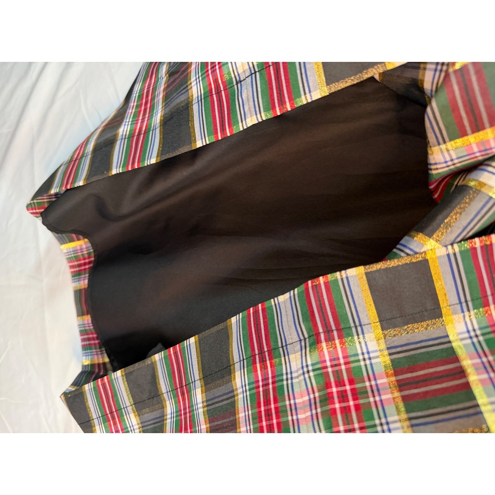Plaid Metallic Holiday Maxi Skirt Pleated High Waist Sash Tie Festive Red sz 2 - Picture 10 of 12